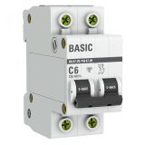Выключатель автоматический двухполюсный 6А С ВА47-29 4.5кА mcb4729-2-06C EKF