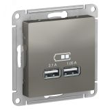 Розетка ATLASDESIGN USB 5В 1 порт x 2,1 А 2 порта х 1,05 А механизм сталь ATN000933 Systeme Electric