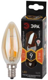 Лампа светодиодная F-LED B35-9W-827-E14 gold (филамент, свеча золот, 9Вт, тепл, E14) (10/100/5000) Б0047034 ЭРА