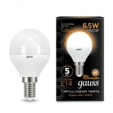 Лампа светодиодная LED 6.5 Вт 520 лм 3000К AC150-265В E14 шар P45 теплая  Black Gauss 105101107 GAUSS