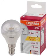Лампа светодиодная LED 5.4Вт Е14 LS CLP40 тепло-белый прозрачная шар Osram 4052899971622 LEDVANCE