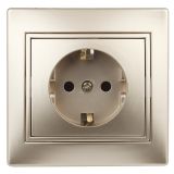 Розетка 2P+E Schuko со шторками, 16А-250В, СУ, Plano, шампань, 1-206-04 Б0030075 ЭРА
