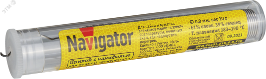 Припой 93 096 NEM-Pos01-61K-0.8-F10 (ПОС-61, колба, 0.8 мм, 10 гр) 25577 Navigator Group