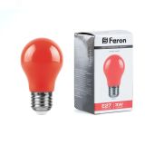 Лампа светодиодная LED 3вт Е27 красный шар 25924 FERON