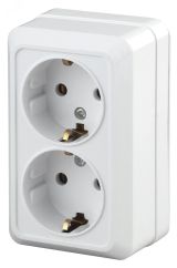 Розетка Intro Quadro 2Э-204-01 двойная с заземлением 2х2P+E Schuko, 16А-250В, IP20, ОУ, без монтажной пластины, белый Б0053910 ЭРА