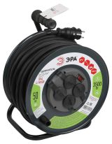 Удлинитель силовой RMx-4es-3x2.5-50m-IP44(KG) на металлической катушке с заземлением с выключателем 4 розетки 50м КГ Б0052919 ЭРА