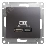 GLOSSA USB РОЗЕТКА A+С, 5В/2,4А, 2х5В/1,2 А, механизм, ГРАФИТ GSL001339 Systeme Electric