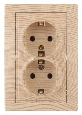 Розетка Intro Plano 1-205-11 с заземлением двойная 2X2P+E Schuko, 16А-250В, IP20, СУ, сосна Б0053922 ЭРА
