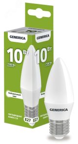 Лампа светодиодная C35 свеча 10Вт 230В 4000К E27 GENERICA LL-C35-10-230-40-E27-G IEK