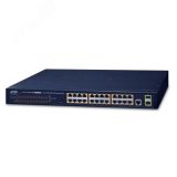 Коммутатор управляемый PoE 24 порта 10/100/1000 Мб/с, 2хSFP, 1xRS232, 300 Вт 1000467371 PLANET