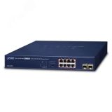 Коммутатор управляемый PoE 8 портов 10/100/1000 Мб/с, 2хSFP, 1xRS232, 140 Вт 1000467375 PLANET