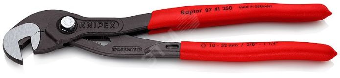 RAPTOR клещи переставныеавные - гаечный ключ 10 - 32 мм (3/8 - 1 1/4) L-250 мм Cr-V серые обливные рукоятки KN-8741250 KNIPEX
