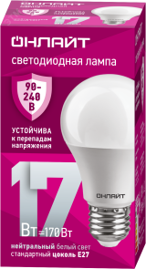 Лампа светодиодная 17вт OLL-A60-17-230-4K-E27 PRO 90-240В ОНЛАЙТ 31985 ОНЛАЙТ