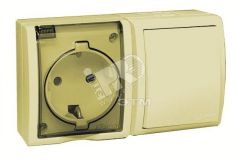 15 Aqua Блок розетка с заземлением 16А 250В + выключатель 10А 250В IP54 слоновая кость 1594511-031 Simon