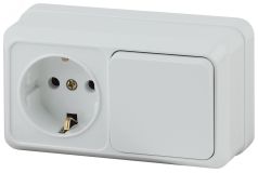 Блок розетка с выключателем Intro Quadro 2-701-01 горизонтальный 10(16)А-250В, IP20, ОУ, белый Б0053864 ЭРА