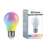 Лампа светодиодная LED 3вт Е27 RGB плавная смена цвета А50 38118 FERON