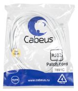 Патч-корд телефонный 2х6р4с, белый, PVC, 5 м 7891c Cabeus