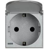 Axolute Розетка 2К+З с заземлением с крышкой 10/16А 250В боковые контакты Schuko автоматические клеммы алюминий немецкий стандарт HC4141PW Legrand