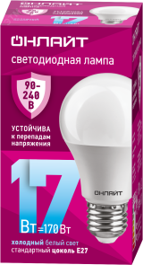 Лампа светодиодная 17вт OLL-A60-17-230-6.5K-E27 PRO 90-240В ОНЛАЙТ 31986 ОНЛАЙТ