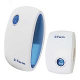 Звонок беспроводной 36 мелодий, IP20, 2*1,5V/АА (база), белый/синий, Feron 23689 FERON