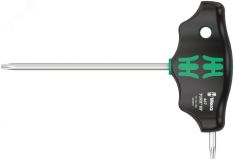 Отвёртка с Т-образной рукояткой 467 TORX HF с функцией фиксации крепежа TX 15 x 100 мм с дополнительным коротким рабочим концом WE-023372 Wera