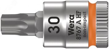 Головка торцевая 8767 A HF TORX Zyklop со вставкой DR 1/4 с функцией фиксации крепежа TX 30 x 28 мм WE-003369 Wera