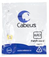 Патч-корд телефонный 2х6р4с, белый, PVC, 1 м 7887c Cabeus