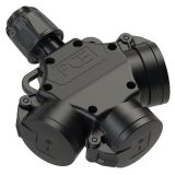 Тройник из твердой резины 16A/250V/2P+E/IP44 с    подпружиненными крышками и индикацией 00-00022996 PCE