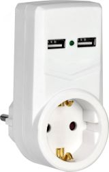 Адаптер Т-01/01 1 место 2P+PE 16А 2хUSB 2,1A белый WTP10-16-01-ZKU-K01 IEK