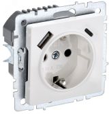 BRITE Розетка с заземлением с защитными шторками 16А с USB A+C 18Вт РЮш11-1-БрБ белый BR-R14-16-U22-018-K01 IEK
