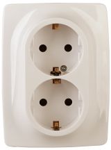 Розетка 2X2P+E Schuko, 16A-250В, Эра12, слоновая кость, 12-2106-02 Б0031229 ЭРА