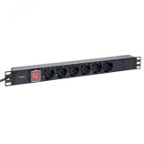Блок розеток PDU TERACOM 19' 1U 16А/250В 6 роз. Schuko с выключателем шнур 2 м 3x1.5 мм2 вилка Schuko корпус пластик черный TRC-HPD-LS-16A-6SH-2MSH EKF