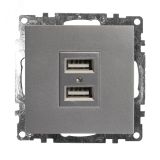 Розетка 2-местная USB (механизм), 250В, 2,4А, серия Катрин, серебро 39588 STEKKER