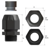 Ввод кабельный под небронированный кабель M16x1.5 HIGH IMPACT GLANDS BLACK Ex EHIBM-X1S 2263110 ССТ