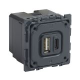 Celiane.Зарядное устройство с двумя USB-разьемами тип A-тип С 240В/5В 3000мА. 067465 Legrand