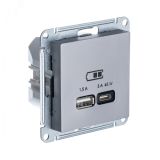 ATLASDESIGN USB РОЗЕТКА A + тип-C 45W высокоскор.заряд. QC, PD, механизм, СТАЛЬ ATN000929 Systeme Electric