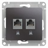 GLOSSA Розетка двойная компьютерная RJ45+RJ45 категория 5E механизм графит GSL001385KK Systeme Electric