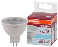 Лампа светодиодная LED 5Вт GU5.3 5000К 400лм 230V CL MR16 (замена 50Вт) OSRAM LS 4058075481190 LEDVANCE