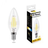 Лампа светодиодная LED 7вт Е14 теплый свеча FILAMENT 25726 FERON