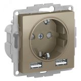 РОЗЕТКА ATLASDESIGN 16А c 2 USB A+A, 5В/2,4А, 2х5В/1,2А, механизм, ШАМПАНЬ ATN000530 Systeme Electric