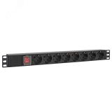 Блок розеток PDU TERACOM PRO 19'' 1U 16А/250В 8 розеток Schuko с выключателем шнур питания длиной 2 метра сечение 3x1.5 мм2 вилка Schuko корпус пластик черный TRP-HPD-LSP-16A-8SH-2MSH EKF