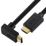 Кабель HDMI 2.0, Ultra HD 19М на 19М, 2 м., верхний угол, черный нейлон 1000633083 Greenconnect