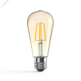 Лампа светодиодная филаментная LED 6 Вт 620 лм 2400К AC185-265В E27 ST64 теплая золотистая колба диммируемая Black Filament 102802006-D GAUSS