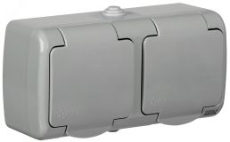 AQUATIC Розетка 2-ая с з/к откр. уст. 16А IP54    РСш22-2-А ERA22-K03-16-54 IEK