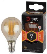 Лампа светодиодная F-LED P45-9W-827-E14 gold (филамент, шар золот, 9Вт, тепл, E14) (10/100/3600) Б0047022 ЭРА