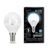 Лампа светодиодная LED 6.5 Вт 550 лм 4100К AC150-265В E14 шар P45 нейтральный  Black Gauss 105101207 GAUSS