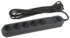 Фильтр сетевой 5х1,5м 2хUSB 10А с/з с выключателем черный Б0019036 ЭРА