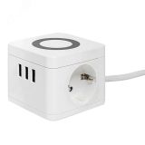 Удлинитель Куб 2 гнезда 3USB 2,4А+зарядное        устройство 1,3 метра 1мм2 UBA-CUB-3-WC EKF