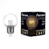Лампа светодиодная LED 1вт Е27 прозрачный 2700К шар 41918 FERON