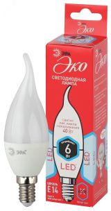 Лампа светодиодная ECO LED BXS-6W-840-E14 (диод, свеча на ветру, 6Вт, нейтр, E14 (10/100/2800) Б0040882 ЭРА